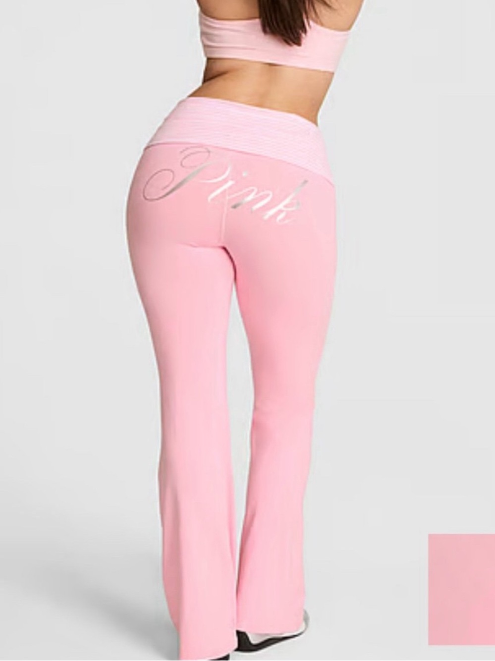 New XL Victoria's Secret PINK Stripe Bling Foldover Flare Leggings Yoga